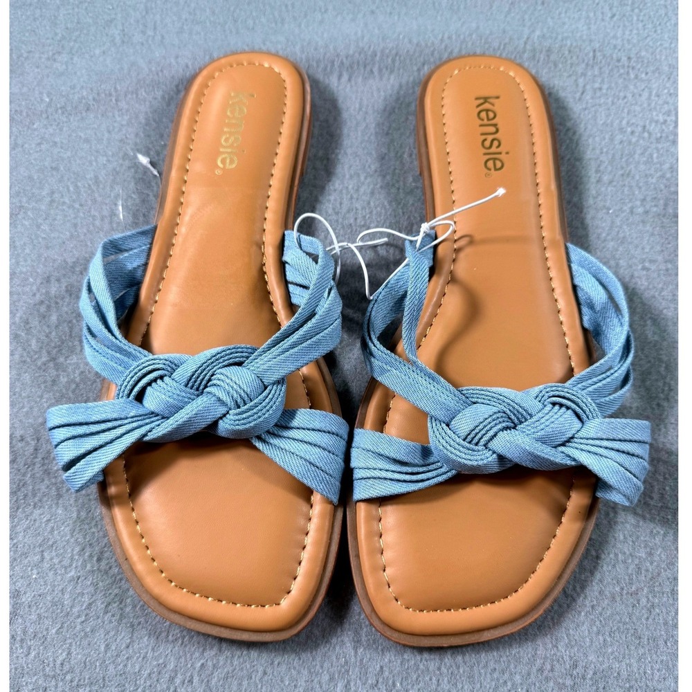 Kensie Blue‎ Knotted Strap Slide Sandals Women Casual Flat Slip-On Shoes 8M NWOT